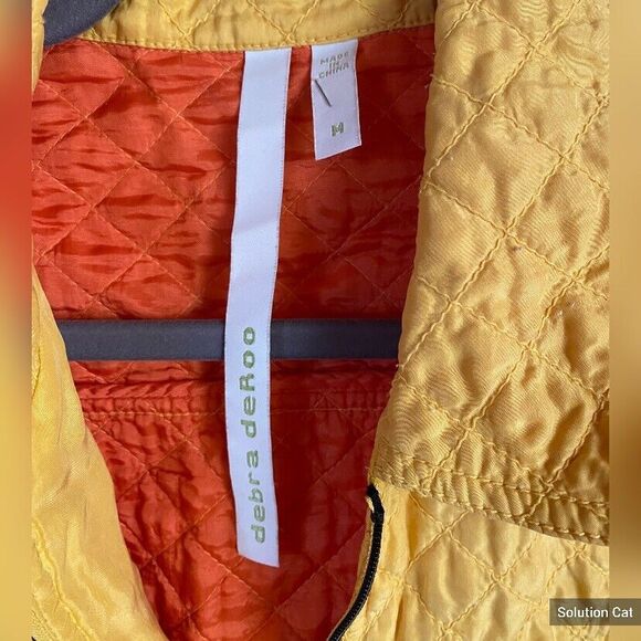 debra deRoo Women’s Jacket Medium Yellow Silk Quilted Zip Jacket Orange Lining - Picture 3 of 7